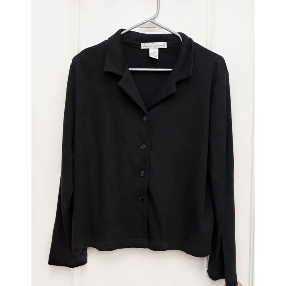 Sag Harbor Collection Women’s Black Button Front Knit Top Size Large